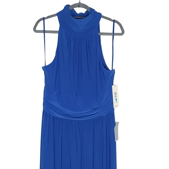 ELIZA J Halter Neck Cobalt Blue Sleeveless High Slit Maxi Dress, Size 16, NWT - Picture 3 of 9